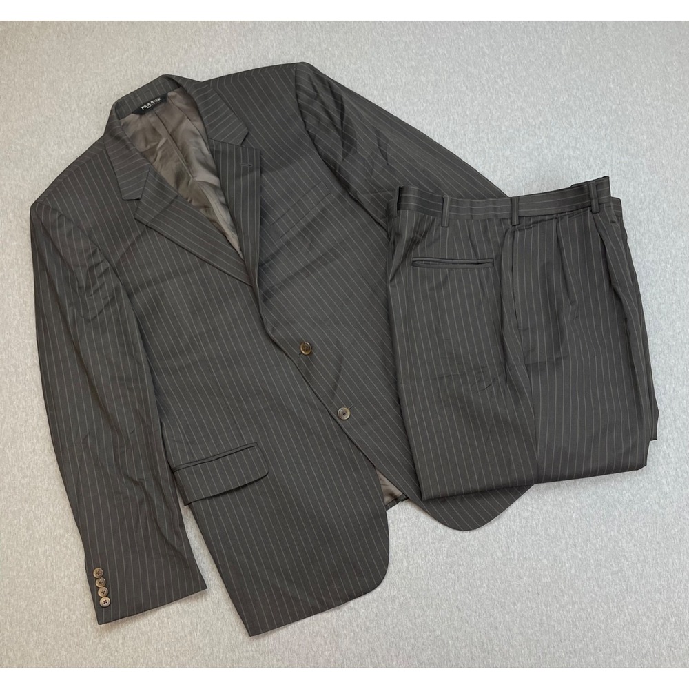 Jos A Bank Suit Mens 46L Gray Striped 2-Button Single Breast Pants 40x32 - 2 Pcs